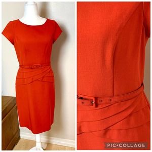 Vintage like new Belted Cap Sleeve wiggle Dress in tomato red 🍅🔥🍅 Size L